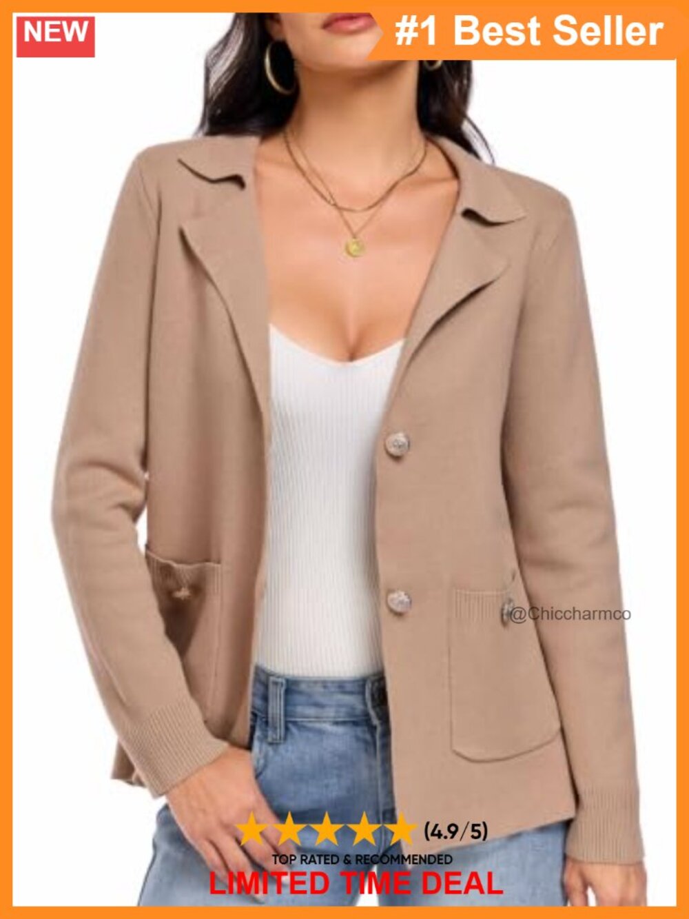 Womens Knit Sweater Blazer Notch Lapel Button Front Business Casual Cardigan